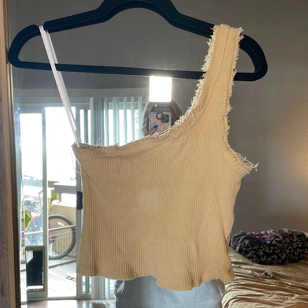 One shoulder womens frayed crop tank size medium